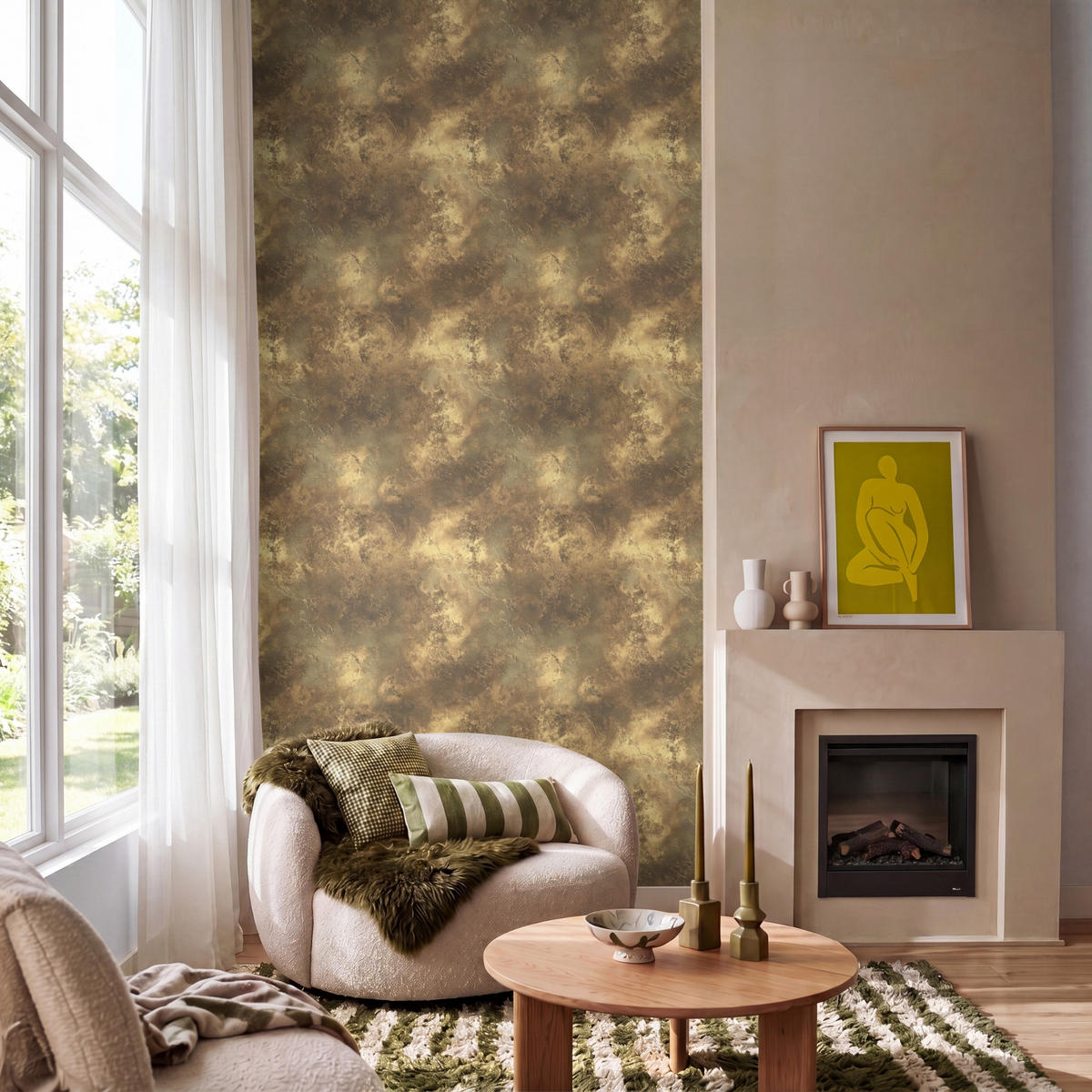 TAPETE - Antik - Metallic-Look - Gold - 120x240 cm - Messingfarben, Papier (120/240cm) - OnlyWow