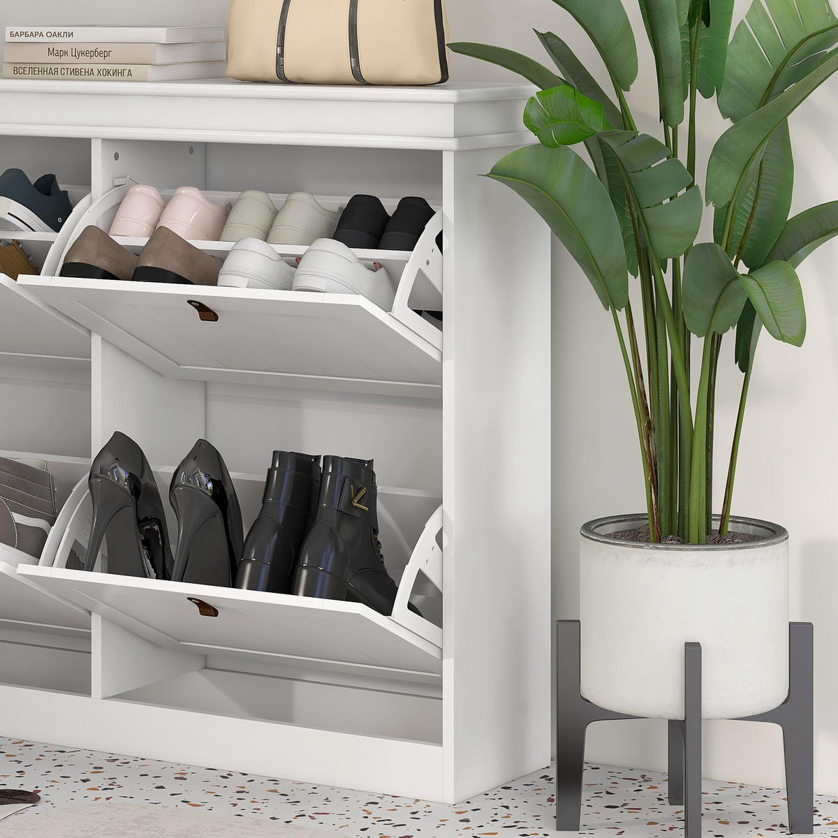 SCHUHSCHRANK DE-15052 4 Klapptüren mit verstellbaren Böden für 10–20 Paar Schuhe Weiß - Weiß, Holzwerkstoff (105/82.5/24cm) - ComfortXL