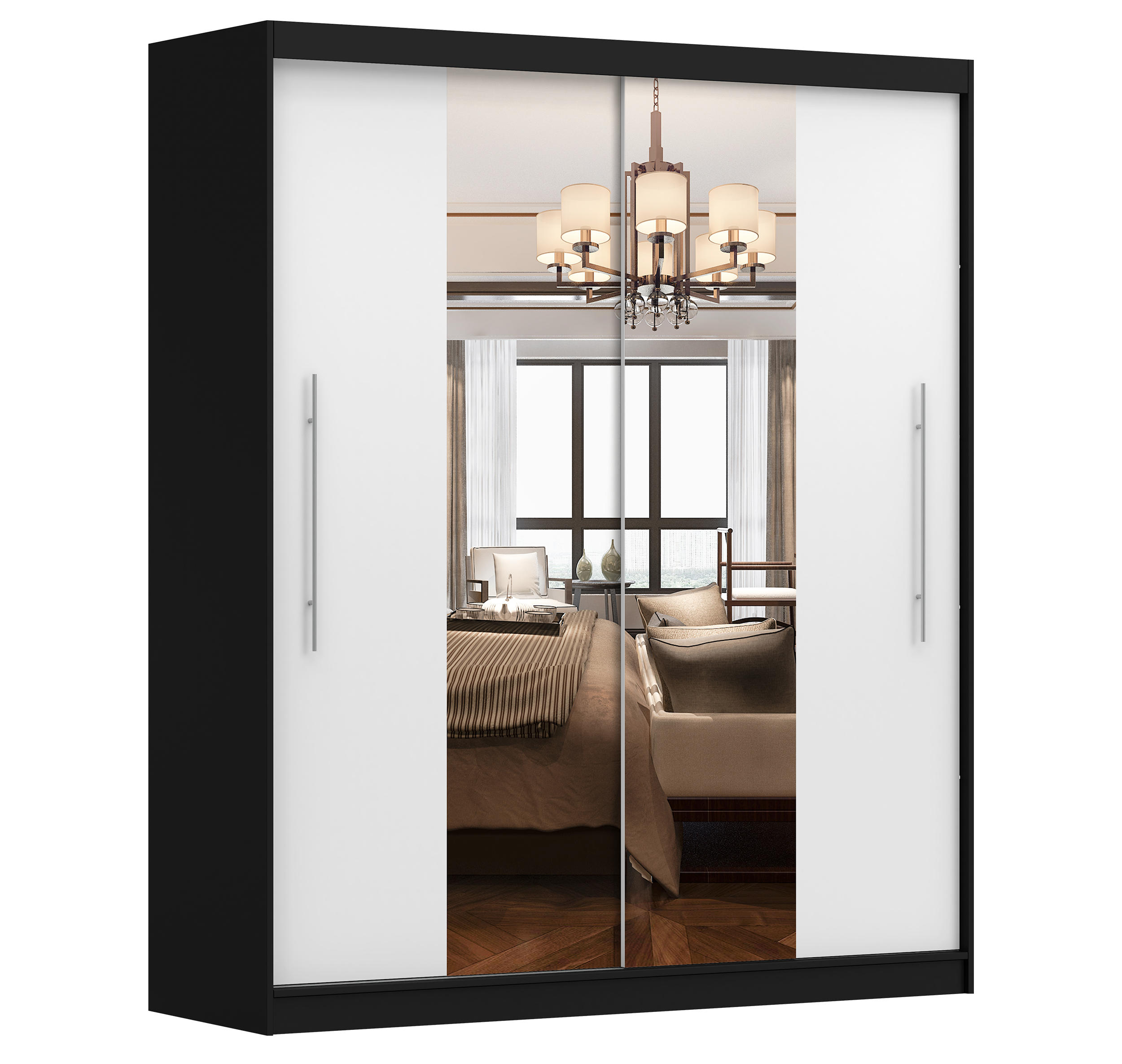 SCHIEBETÜRENSCHRANK - NICO 01 Schwarz + Weiß - Schwarz/Weiß, Holzwerkstoff/Metall (204/218/58cm) - Möblo