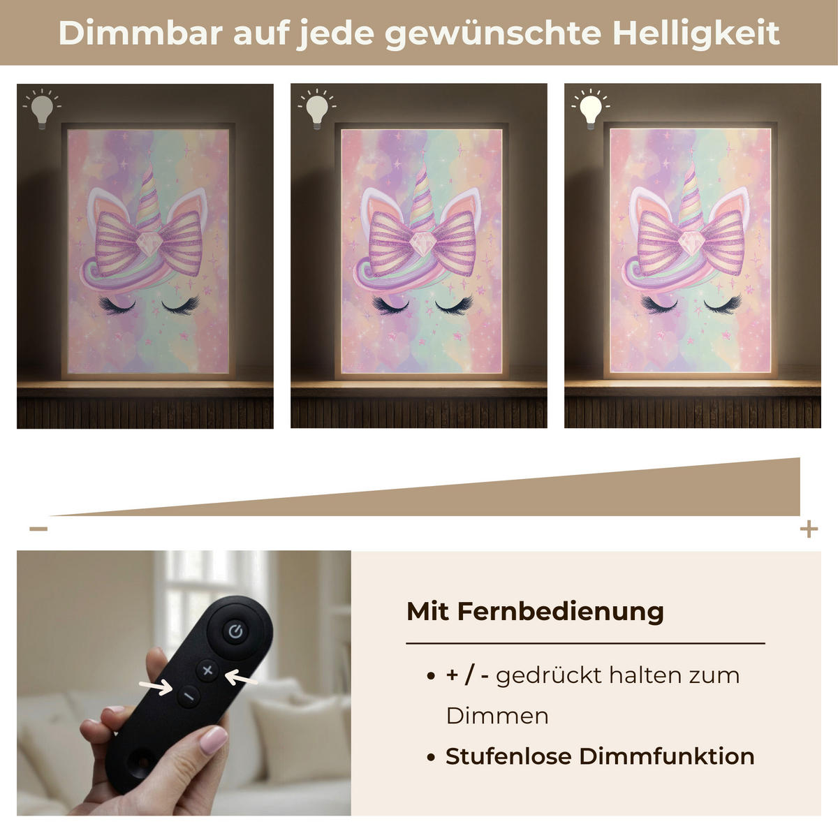 DOBÍJECÍ NOČNÍ LAMPIČKA Jednorožec - Třpytky - Duha - Pastelové barvy 40x60 cm - světle růžová, kompozitní dřevo (8/40/60cm) - OnlyWow