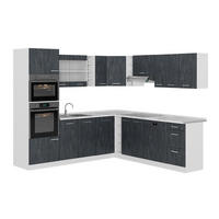 EINBAUKÜCHE IN L-FORM R-Line, Schwarz Beton/Weiß, 247 x 237 cm ohne Arbeitsplatte - Schwarz/Weiß, Holzwerkstoff (247/206.8/46cm) - Vicco