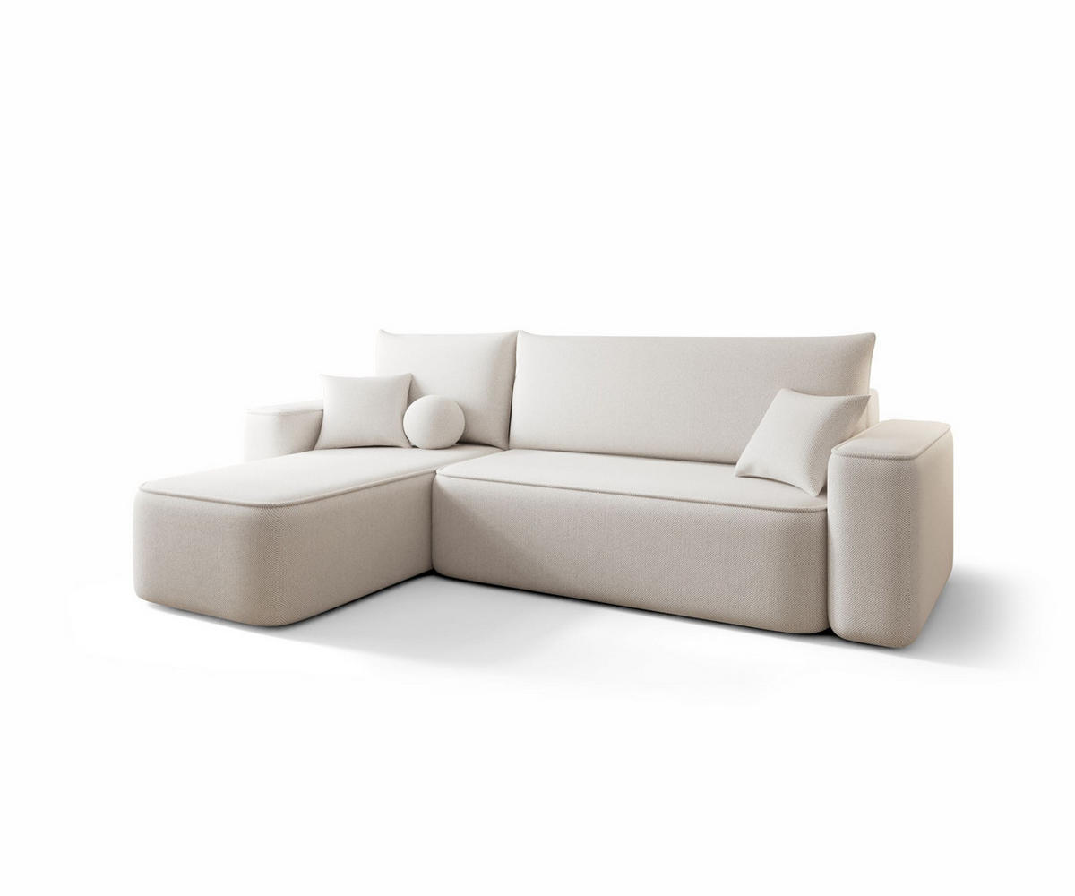 ECKSOFA TEXAS links hellbeige Strickstoff Curio 2 - Schlaffunktion, Bettkasten - Weiß, Textil (250/150cm) - Cornero