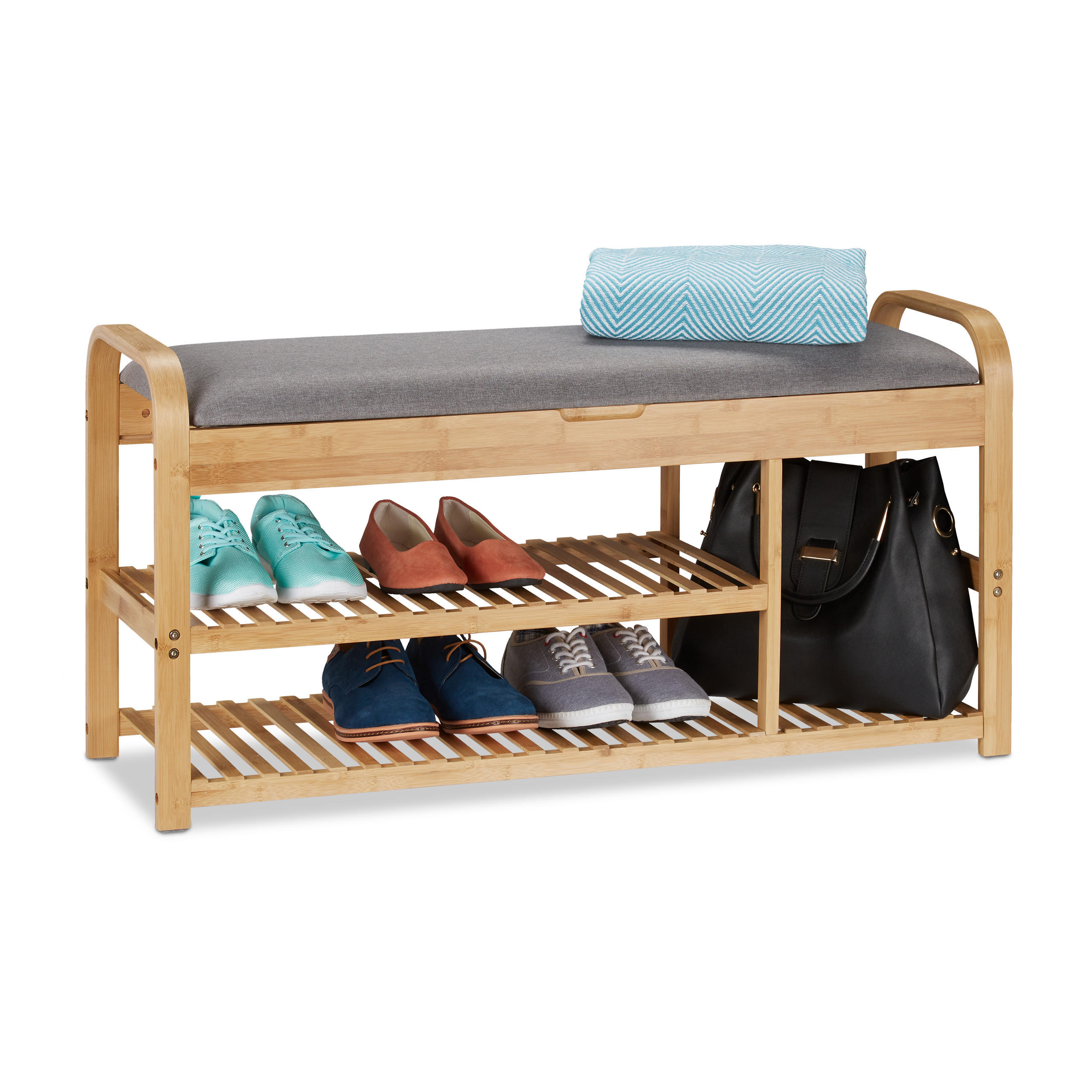 SCHUHBANK - Hellbraun, Holz/Textil (100.5/50/33cm) - Relaxdays