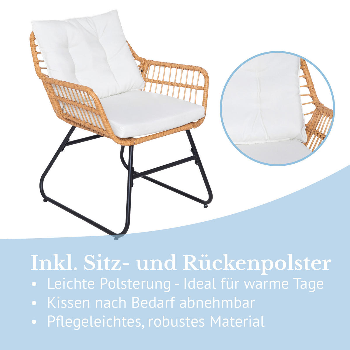 BALKONSET 3-teilig aus Rattan, natur - Naturfarben, Kunststoff - SVITA