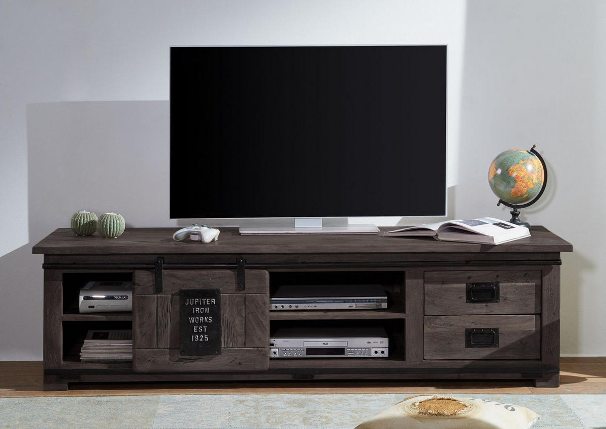 TV-BOARD Mango 180x55x50 grau lackiert RAILWAY #245 - Grau, Holz (180/50/55cm) - Massivmoebel24