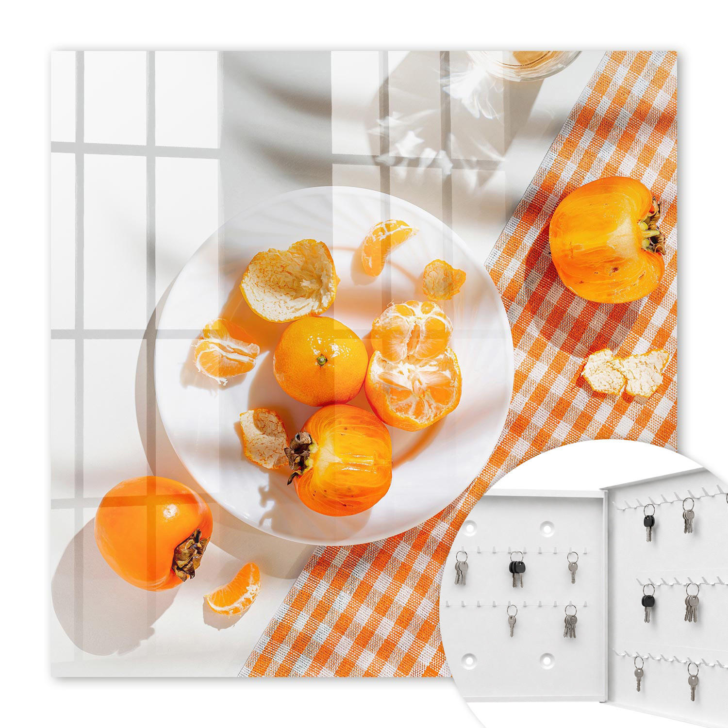 SCHLÜSSELBOX Weiß 30x30 cm – Türöffnung nach rechts - Saftige Früchte - Orange, Metall (30/30/5cm) - TULUP