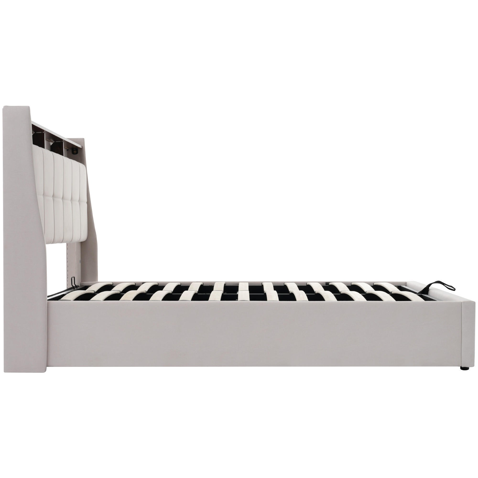 POLSTERBETT aus Leinen 140x200 cm in Beige mit LED & USB - Beige, Textil (140/200cm) - Modfu