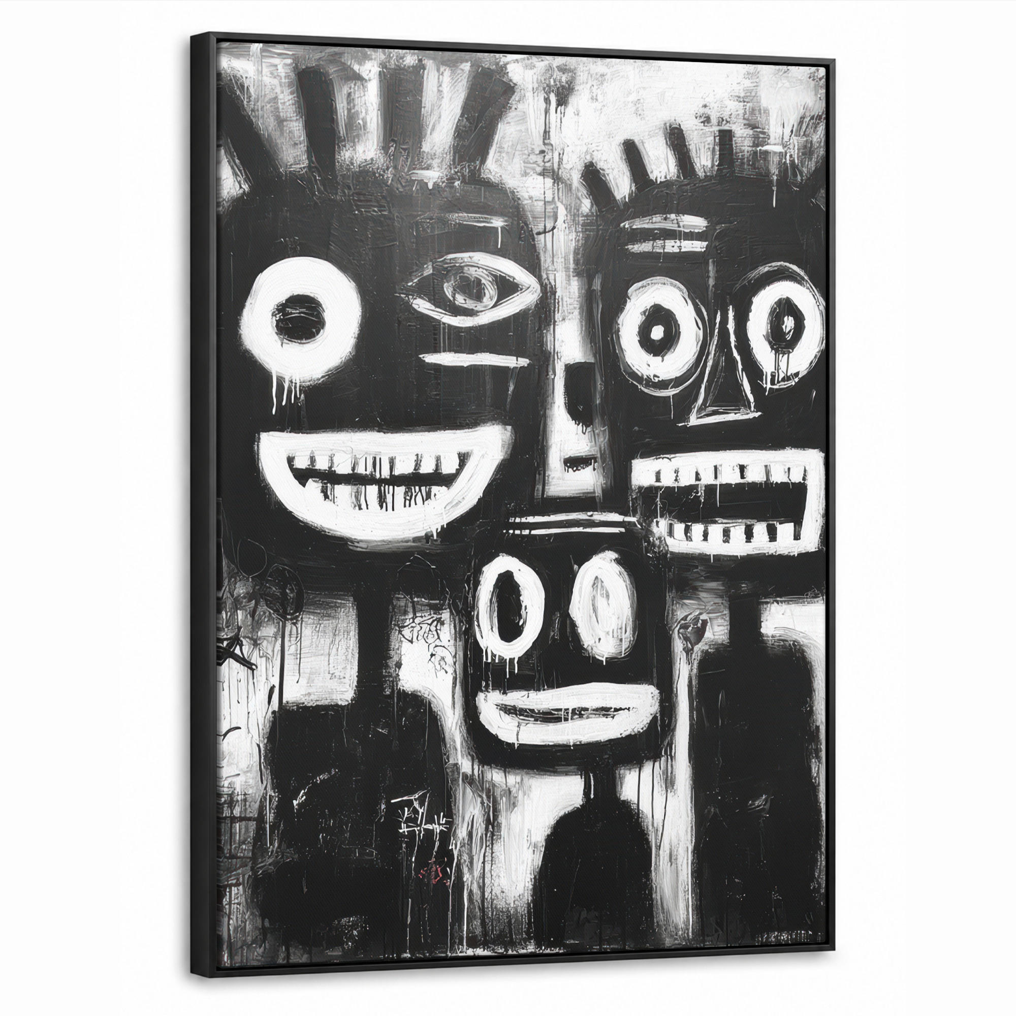 LEINWAND Bilder mit Rahmen - Malerei - Figuren - Schwarz - Abstrakt - 70x100 - Schwarz, Textil (70/100cm) - MuchoWow