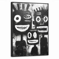 LEINWAND Bilder mit Rahmen - Malerei - Figuren - Schwarz - Abstrakt - 70x100 - Schwarz, Textil (70/100cm) - MuchoWow