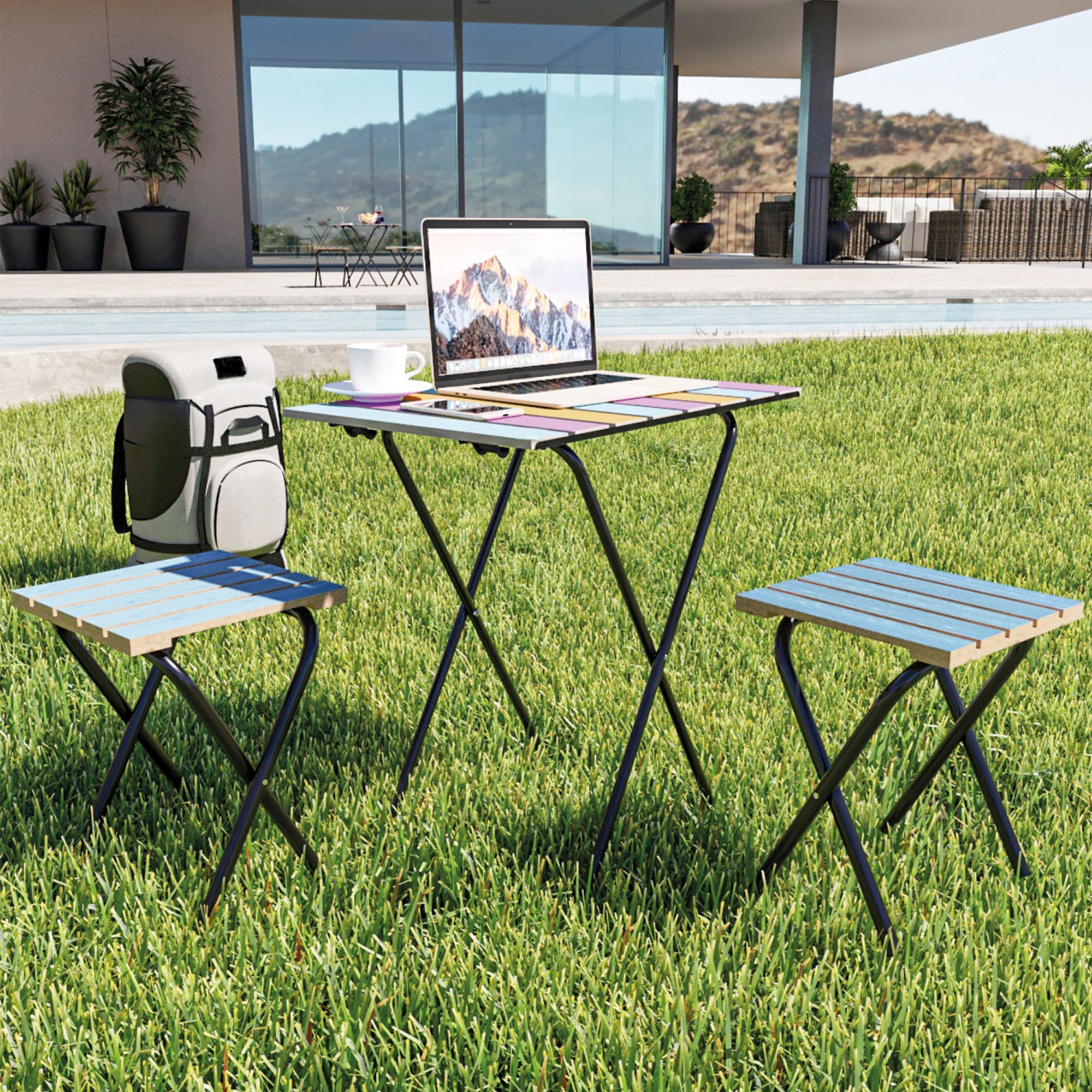 BISTRO-SET 3 TLG. Pieksämäki - Multicolor, Holz/Metall - [en.casa]