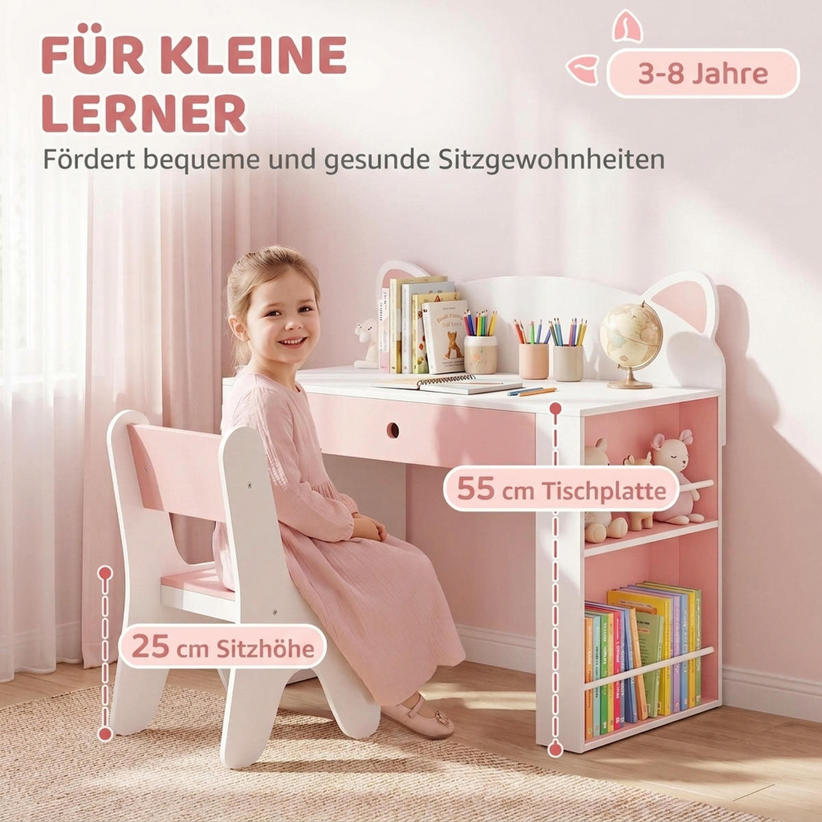 KINDERSITZGRUPPE 2er Set Spanplatte MDF Rosa - Rosa/Weiß, Holzwerkstoff (41.2/74.5/80cm) - AIYAPLAY