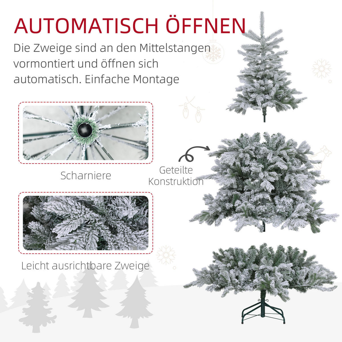KÜNSTLICHER Weihnachtsbaum, 180 cm Christbaum mit 1321 Spitzen für Weihnachten - Grün, Kunststoff (180cm) - HOMCOM