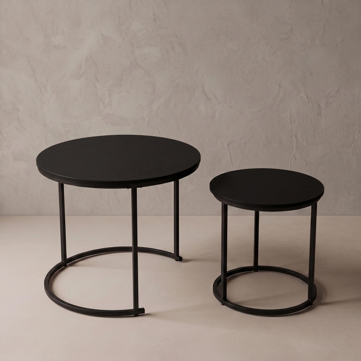 COUCHTISCH 2er-Set rund Schwarz - Schwarz, Metall (60/60/50cm) - SCENA LIVING