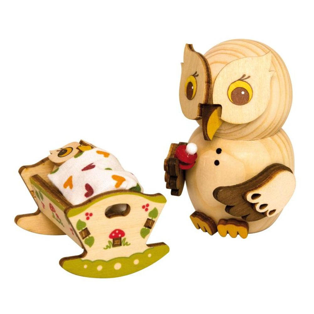 DEKOFIGUR Holzfigur Minieule mit Babywiege 7cm - Multicolor, Holz (5/7/5cm)