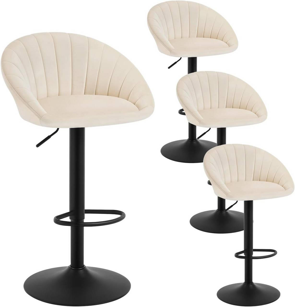 BARHOCKER 4er Set mit Rückenlehne, Samt, Beige - Beige/Schwarz, Textil/Metall (53/83/45cm) - Woltu