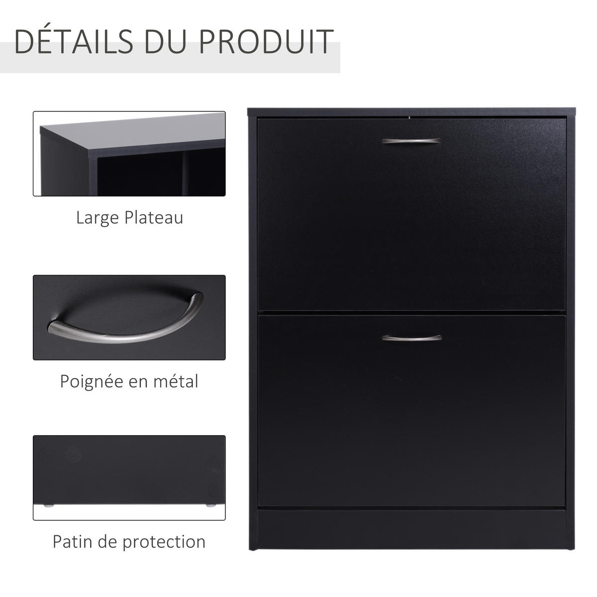 SCHUHSCHRANK DE-14972 2 Klapptüren 60x24x80 cm Schwarz - Schwarz, Holzwerkstoff (10/10/10cm) - ComfortXL