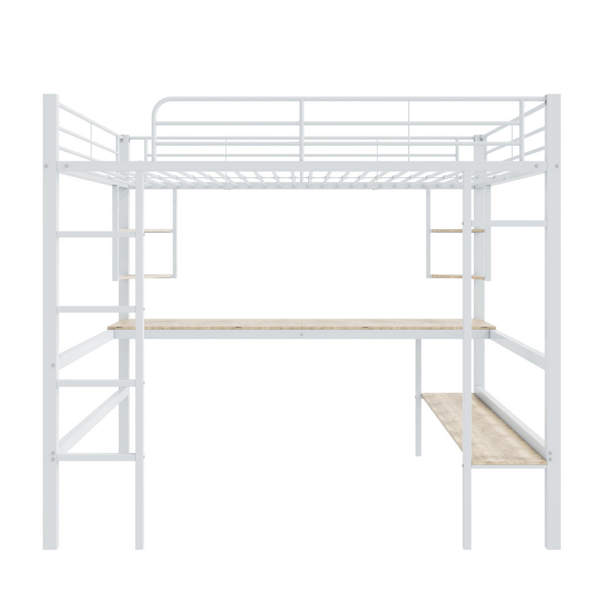 HOCHBETT 90/200 cm Weiß aus Metall und MDF mit Schreibtisch und Regalen - Weiß, Metall (90/200cm) - OKMYHOME