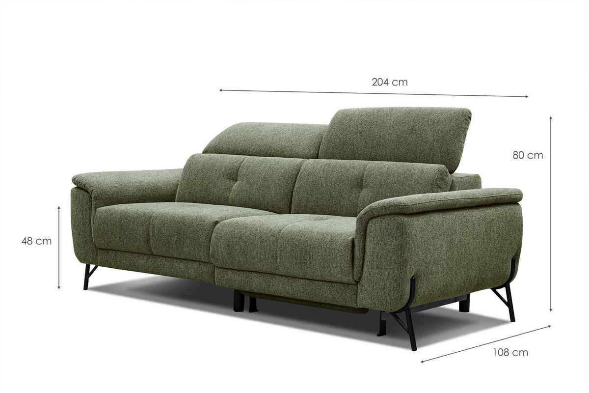 SOFA AVENA 3-Sitzer mit 1 Relaxfunktion, olivgrün - Olivgrün, Holzwerkstoff/Textil (204/80/108cm) - Courtois Laville