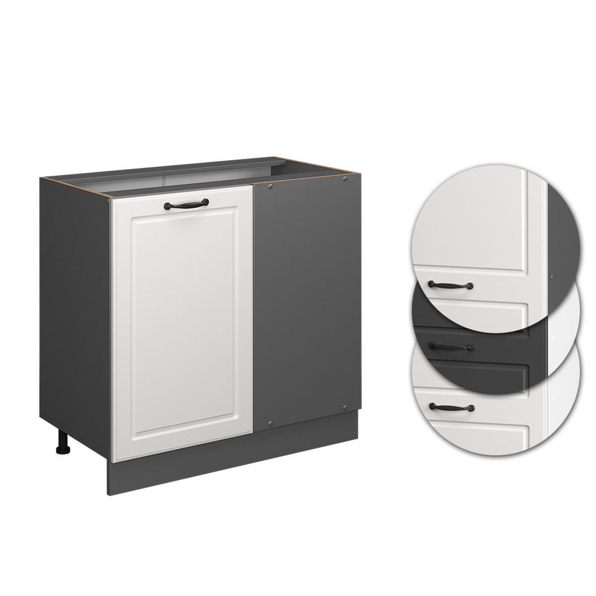 ECKUNTERSCHRANK R-Line Weiß Landhaus 86 cm AP Marmor - Anthrazit/Creme, Holzwerkstoff (86/81.6/60cm) - Vicco