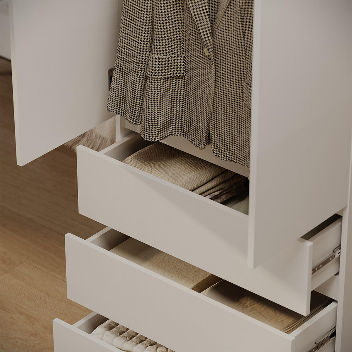 GARDEROBA Claus Bela 74 x 191.5 cm s 4 predali - bela, leseni material (74/191.5/40cm) - Vicco