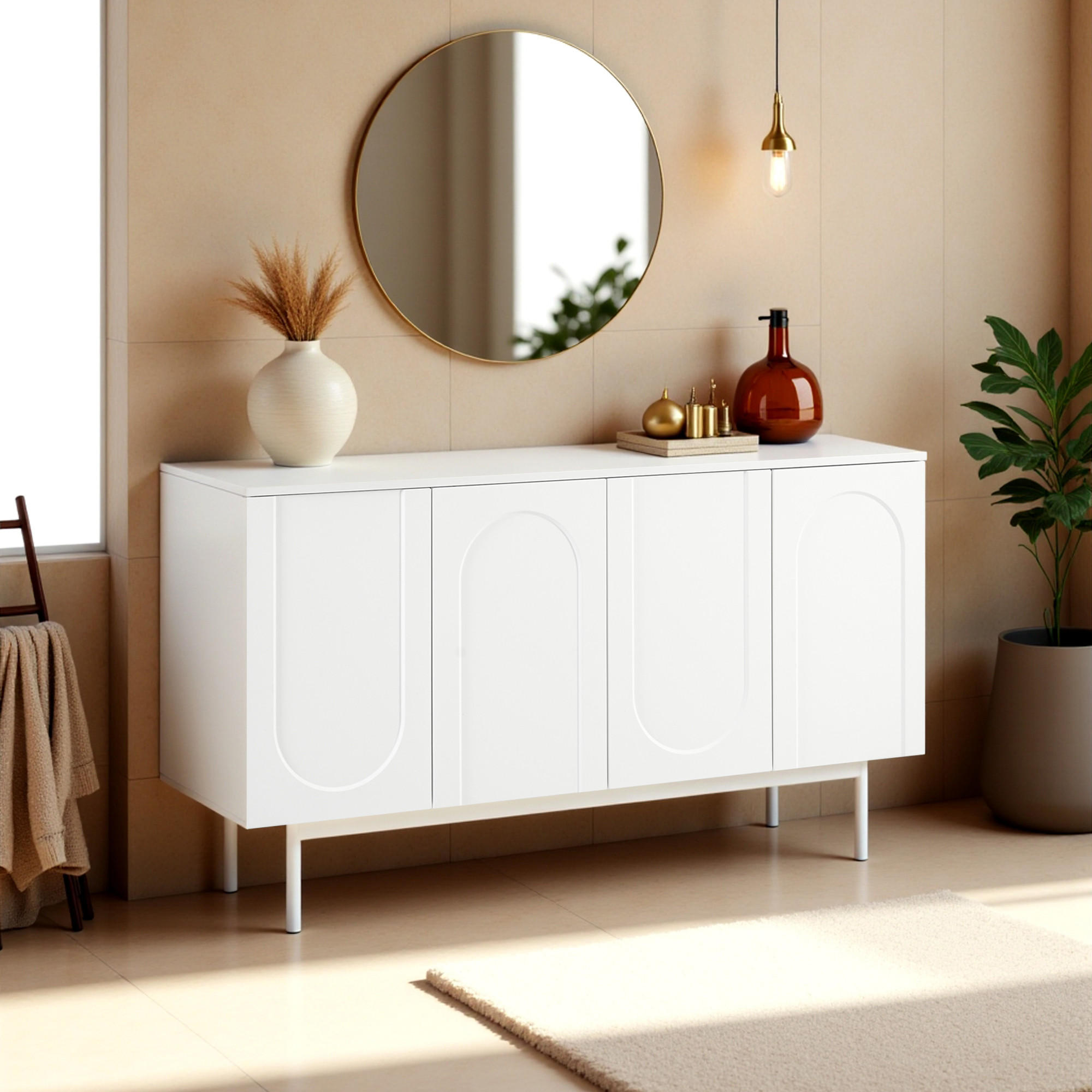 SIDEBOARD mit Druck-zu-Öffnen Türen, 140/42/80cm - Weiß, Holzwerkstoff (140/80/42cm) - Urban Meuble
