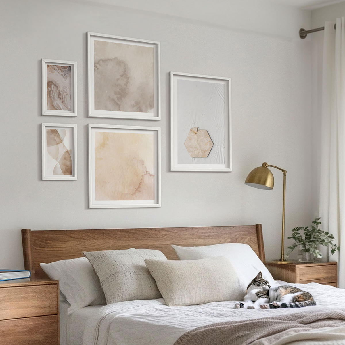 BILDER SET 5er Set - 50x50 cm & 20x30 cm & 40x60 cm Weißer Rahmen - Designabstraktion, Naturinspiration - Weiß, Kunststoff (40/60cm) - TULUP