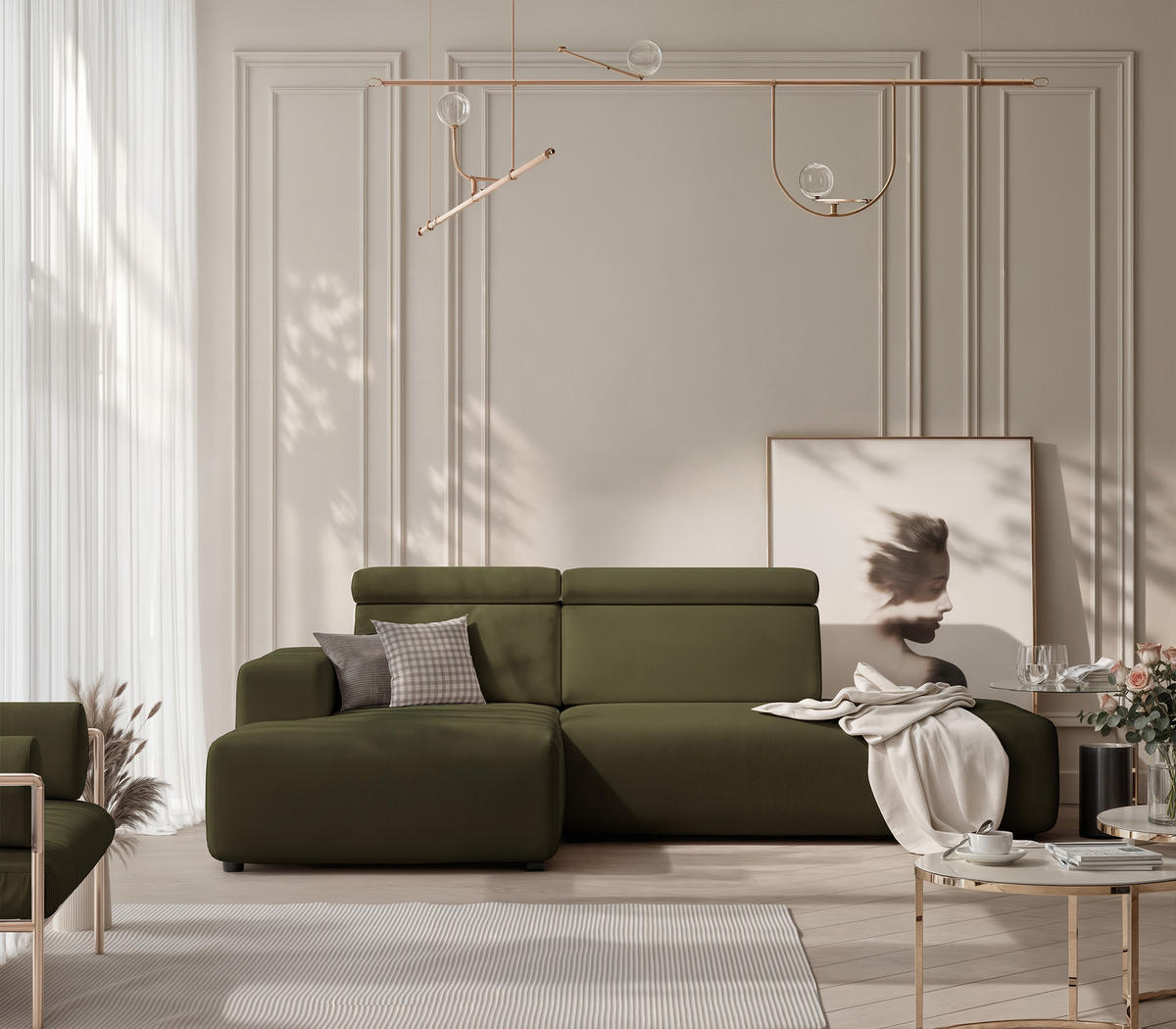 ECKSOFA RICO Links, Stoff Grün - Grün, Textil (260/186cm) - Idohome