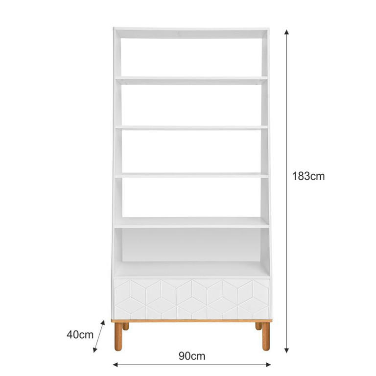 KNIHOVNA Bílá a dřevo - bílá, kompozitní dřevo (90/183/40cm) - Petits-meubles