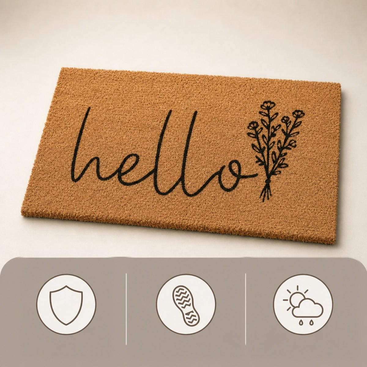 ROHOŽKA Přírodní Černá nápis Hello 60x40 cm - různobarevná, textil/plast (60/40cm) - Relaxdays