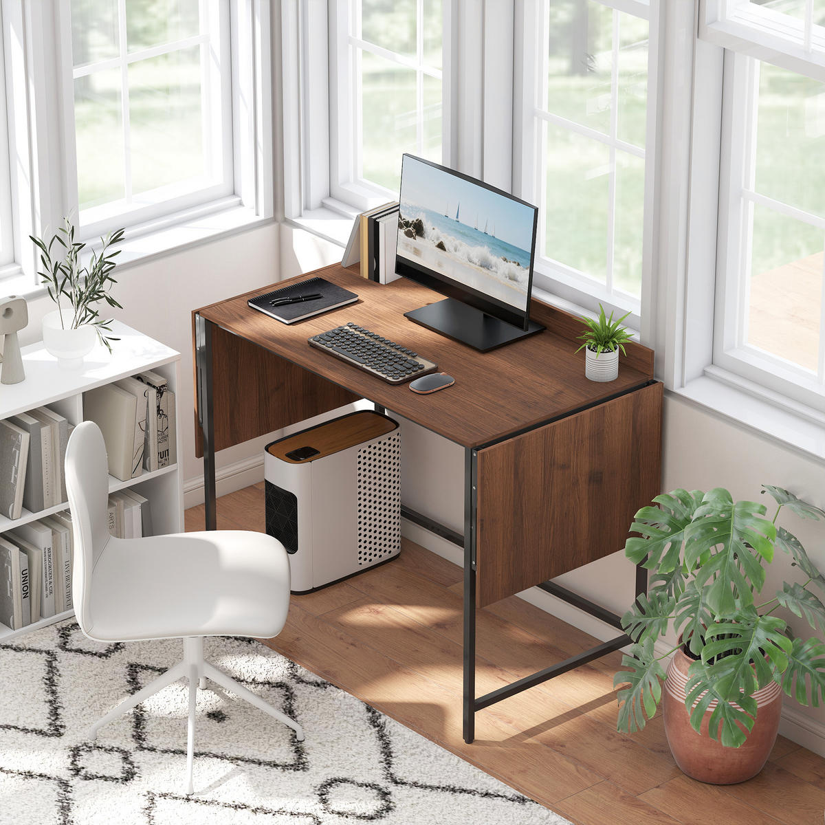 COMPUTERTISCH Walnussoptik und Schwarz klappbar 170/58/78 cm - Walnussfarben, Holzwerkstoff (58/170/78cm) - PANGIVO