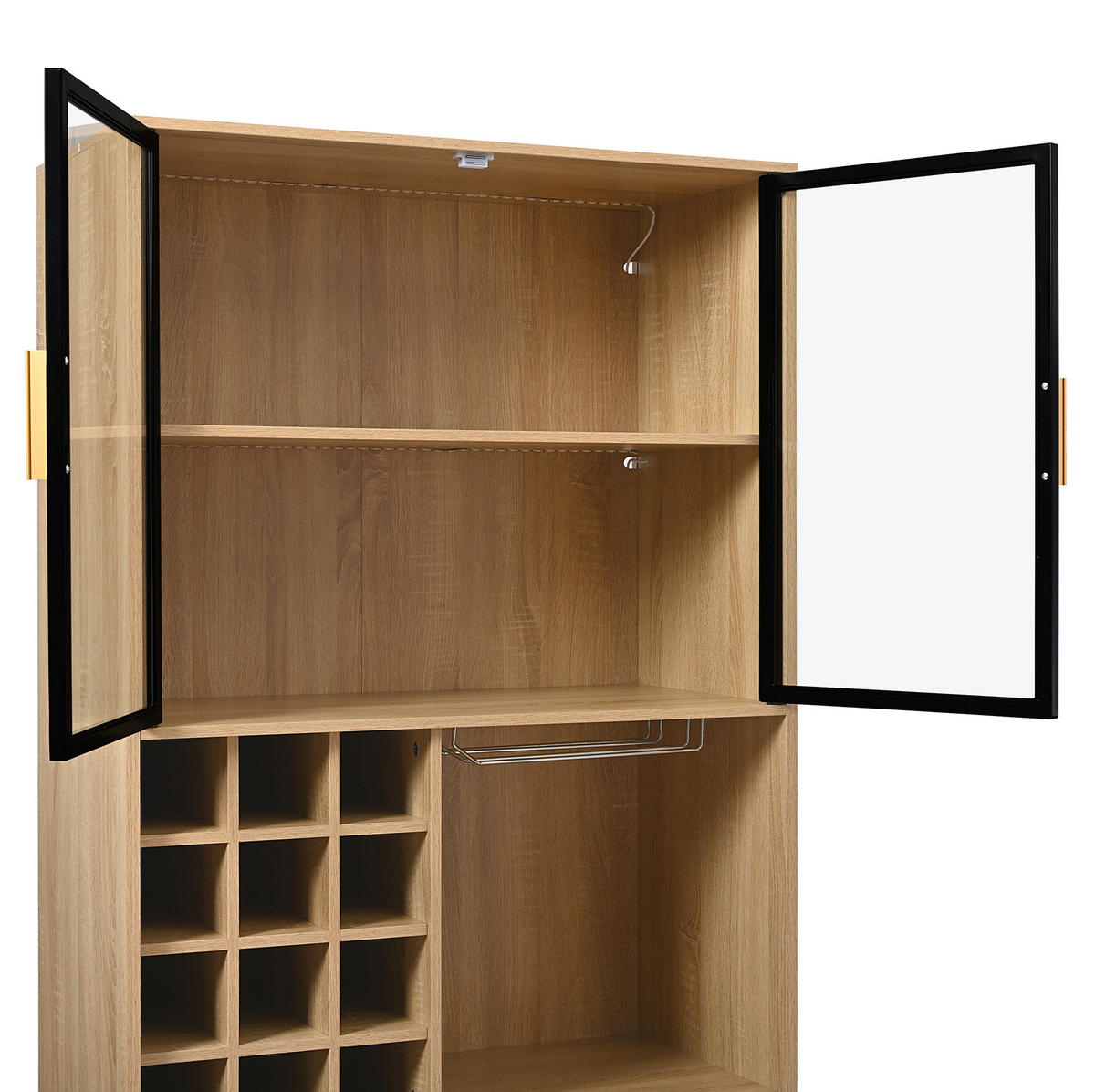 VITRINE 180 cm aus MDF mit Glastüren und LED-Beleuchtung Natur - Naturfarben, Holzwerkstoff (80/180/40cm) - Modenvie