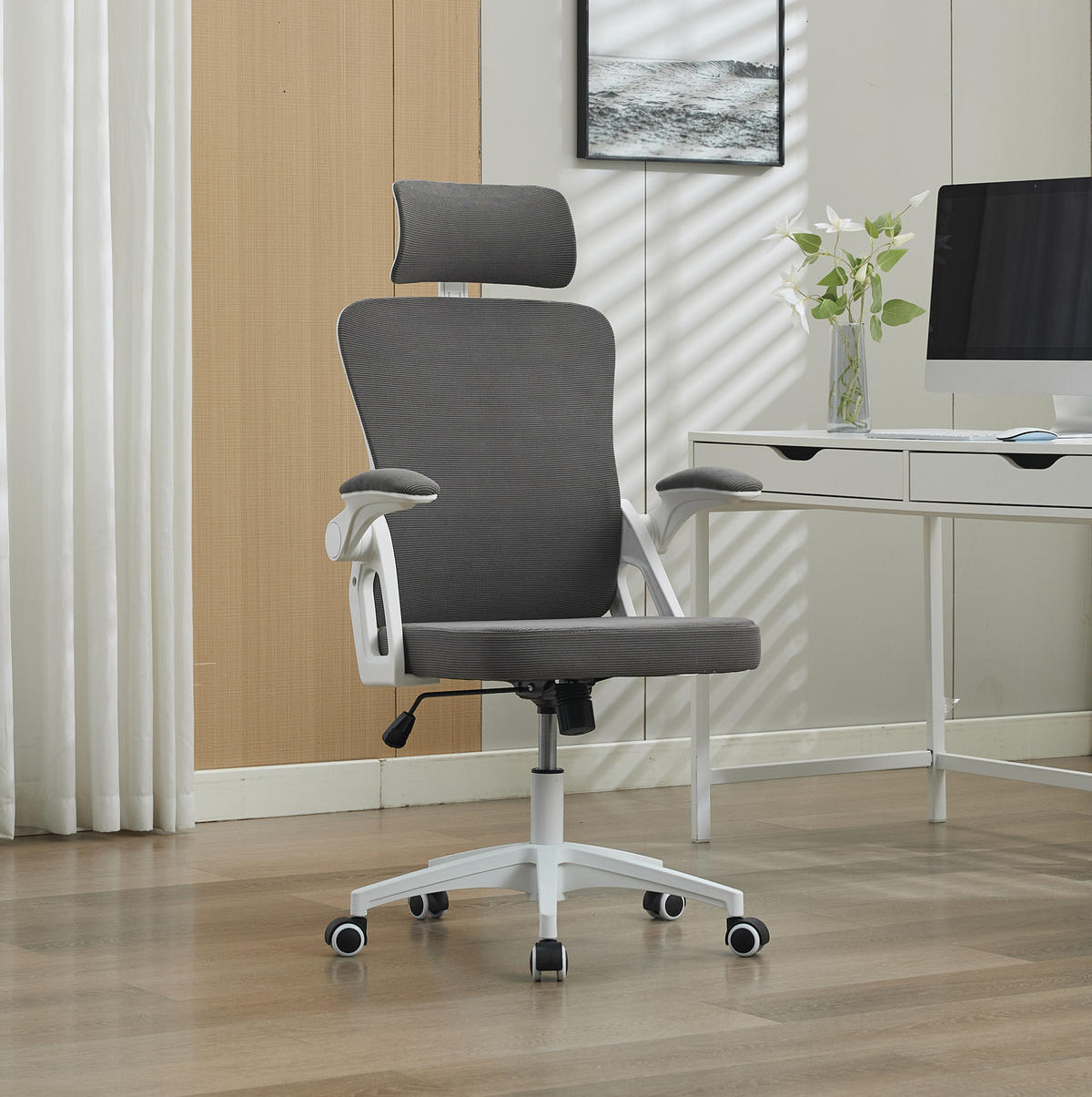 BÜROSTUHL in Grau 65x58x108 cm mit Netzrücken und höhenverstellbarem Sitz - Grau, Textil (58/108/65cm) - IVMEU