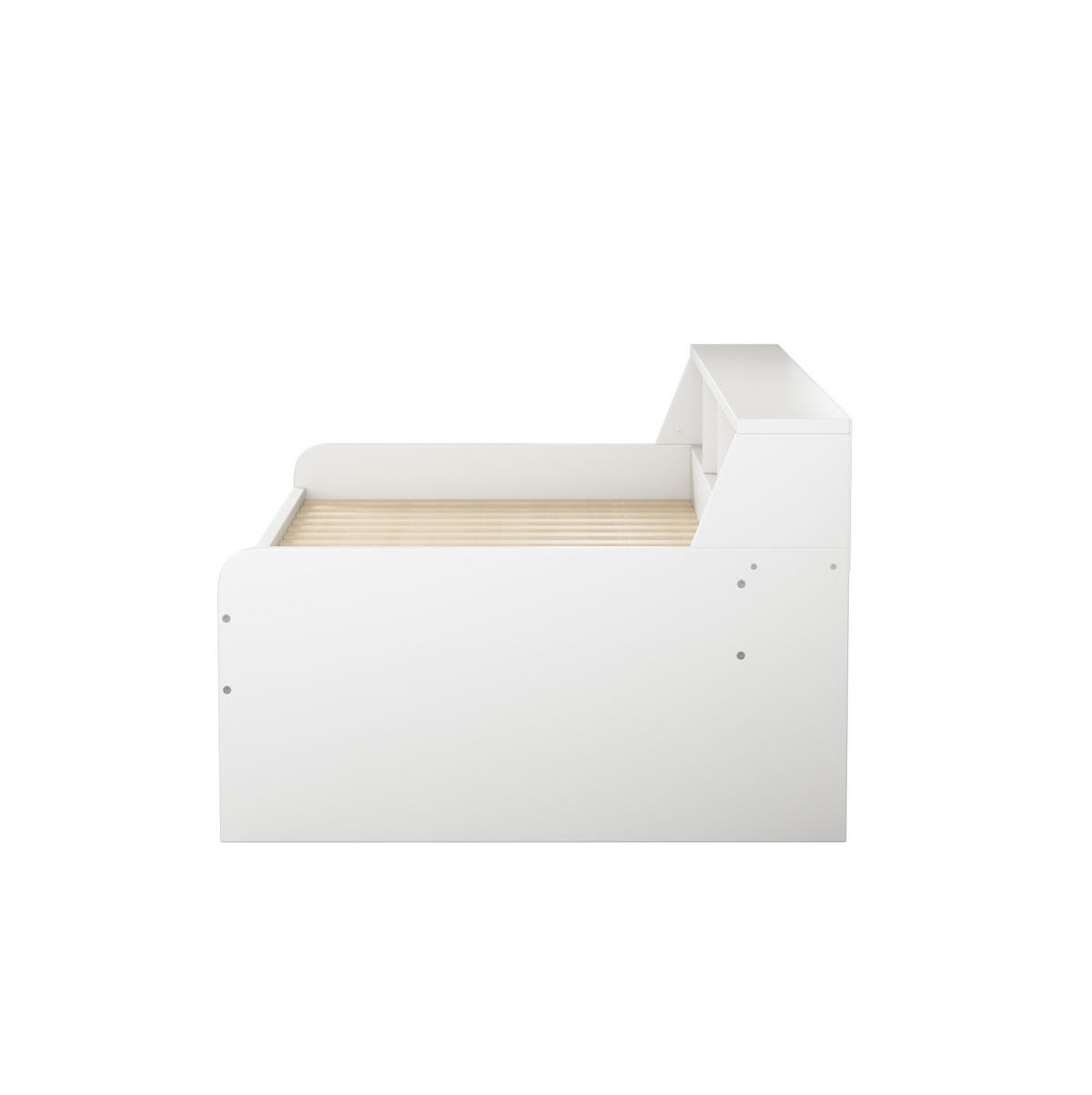 DENNÍ postel 90/200 cm bílá z borovice a MDF s úložnými zásuvkami a policemi - bílá, dřevo (90/200cm) - OKWISH
