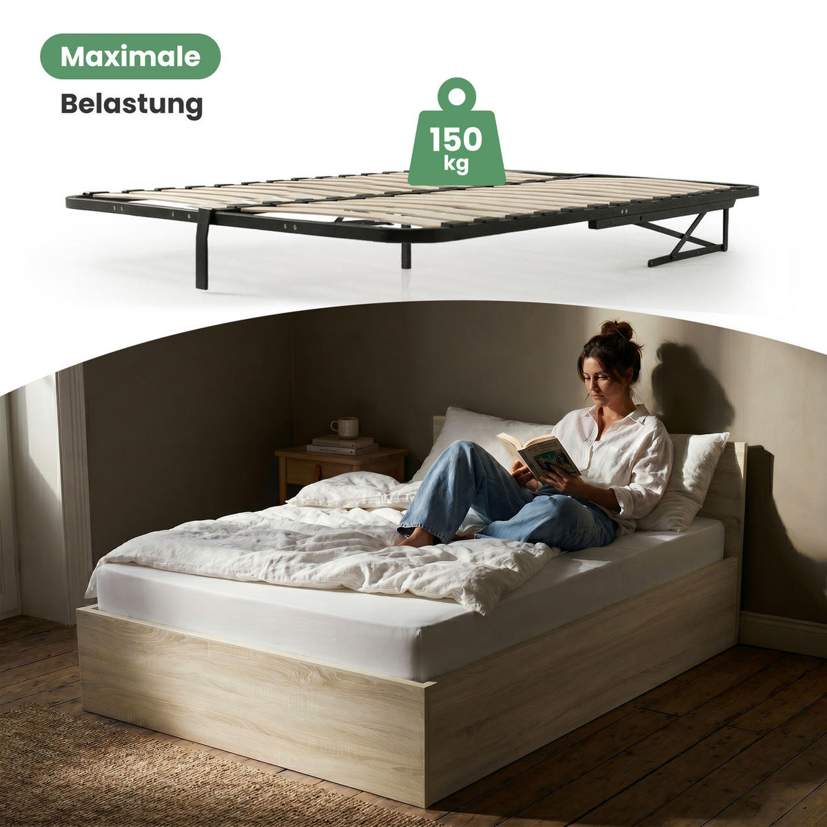BETT mit Bettkasten 120x200 cm Metalllattenrost Sonoma Eiche - Sonoma Eiche, Holzwerkstoff (120/200cm) - Akord