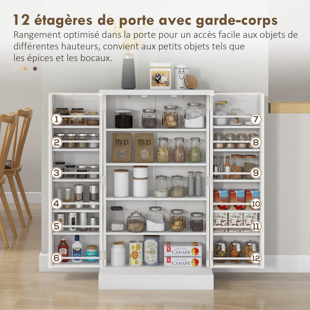 MEHRZWECKSCHRANK DE-11082 5 Böden + Türregale mit 12 Fächern Weiß - Weiß, Holzwerkstoff (30/104/60cm) - ComfortXL