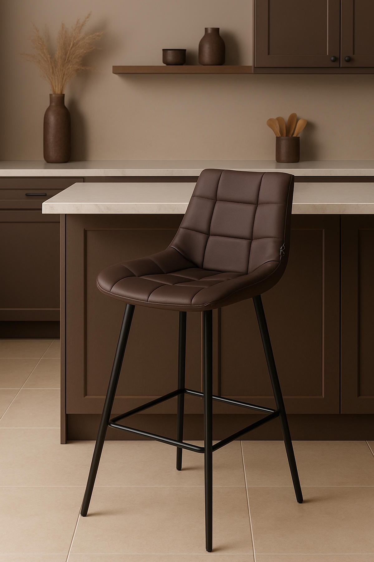 BARHOCKER Welton Kunstleder braun - Schwarz/Braun, Kunststoff/Metall (49/104/56cm) - TPFLiving