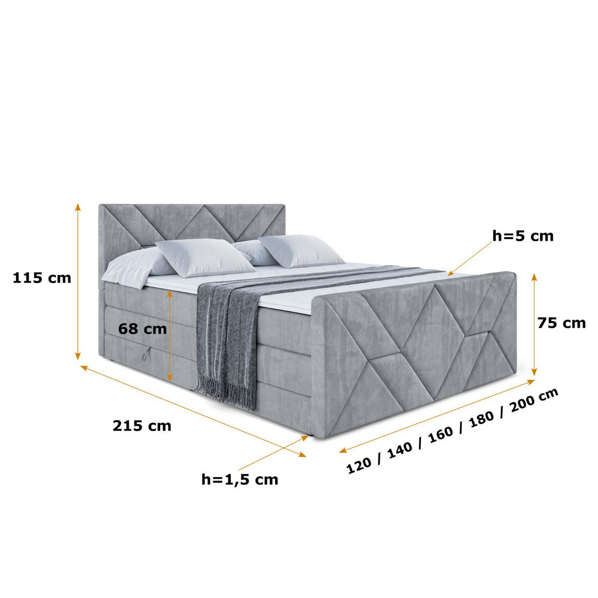 BOXSPRINGBETT BARWA-Z KING - 160x200 - H3/H4 - Grau - Grau, Holzwerkstoff (160/200cm) - ALTDECOR