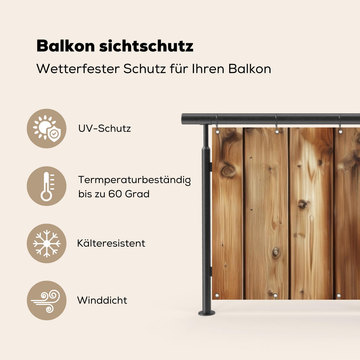 BALKON-SICHTSCHUTZ Holz - Regale - Braun - Buchefarben, Kunststoff (300/90cm) - MuchoWow