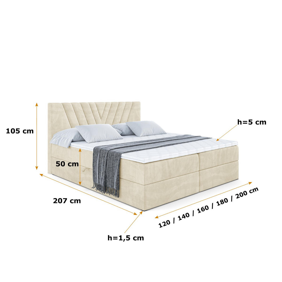 BOXBETT mit Matratze H4 und Lattenrost - ERNINA - 140x200 cm - H4 - Beige - Beige, Holzwerkstoff (140/200cm) - ALTDECOR