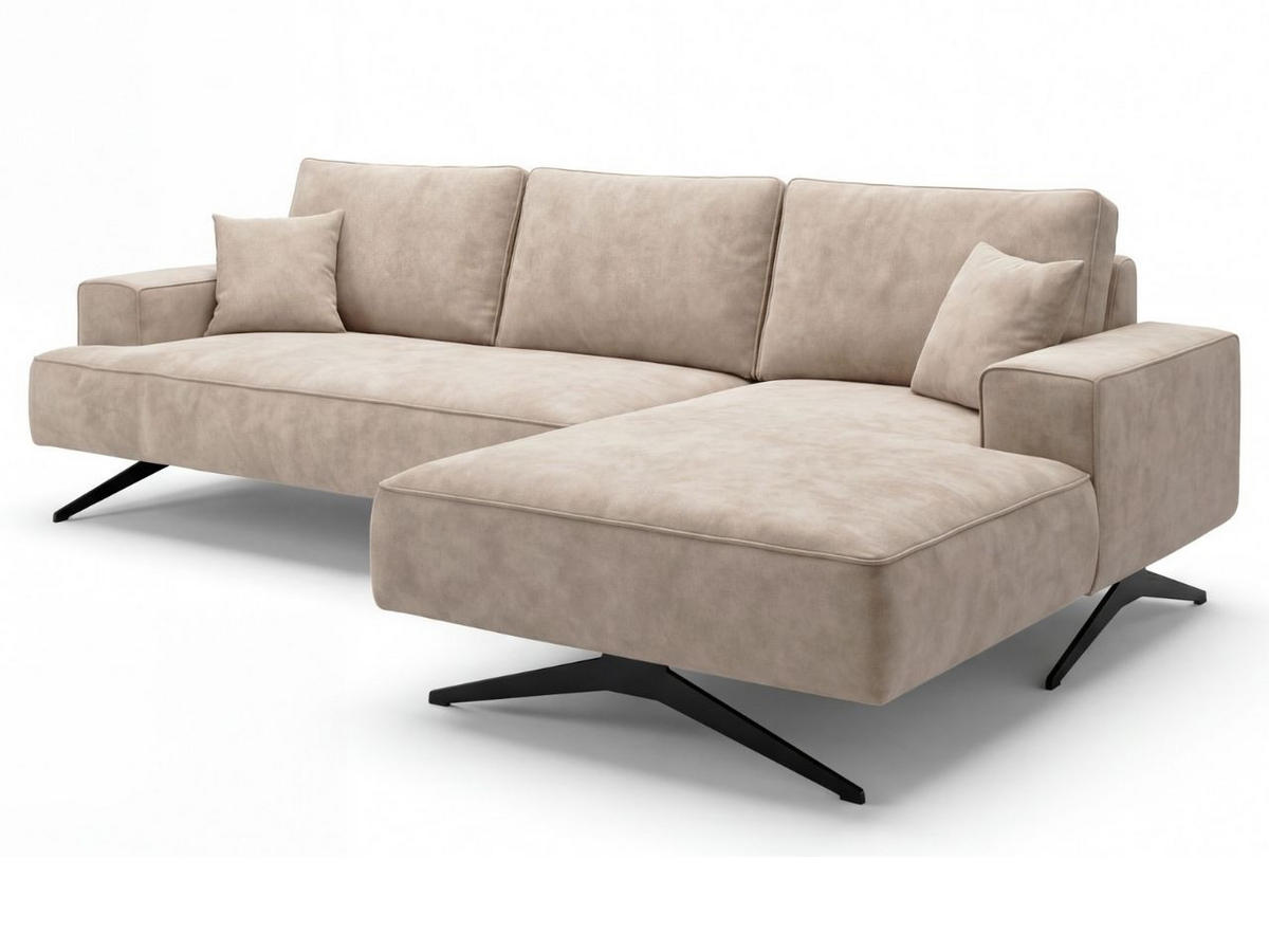 ECKSOFA Leto Beige Rechts - Beige/Schwarz, Holz/Textil (165/260cm) - Graingold