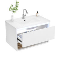 WASCHTISCHUNTERSCHRANK 76,5×46×45 cm, weiß, wandhängend, lackiert, mit LED-Bewegungssensor, 1 Schublade, offenem Fach, leisen Schienen, Waschbecken - Weiß, Holzwerkstoff (46/45/76cm) - Ej. Life