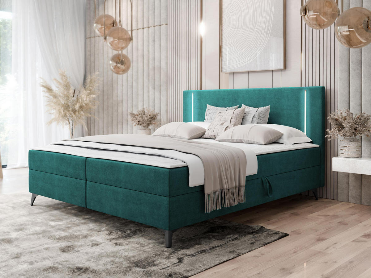 BOXBETT Ono 2 - Türkis/Schwarz, Holz/Textil (140/200cm) - MIRJAN24