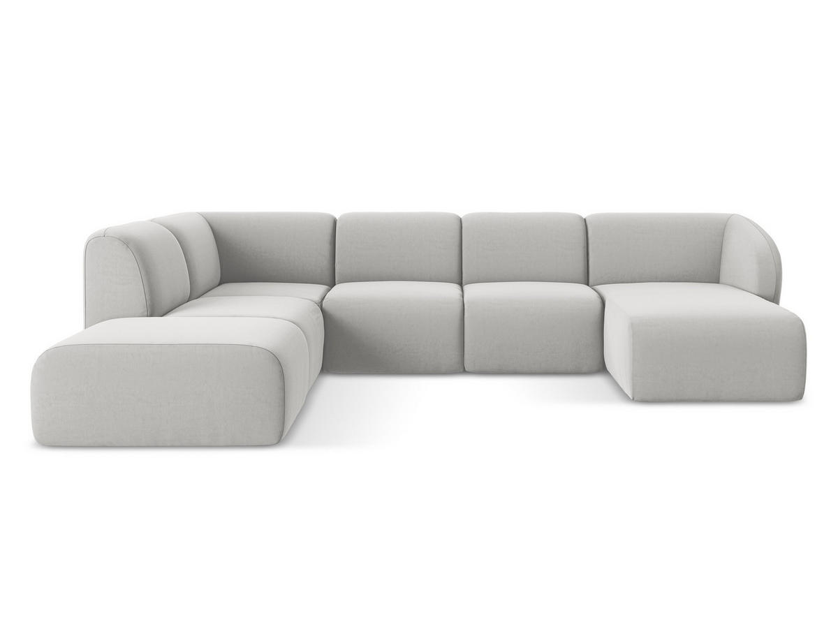 WOHNLANDSCHAFT Samt Stoff Grau - Silberfarben/Schwarz, Holzwerkstoff/Kunststoff (325/75/236cm) - Makamii