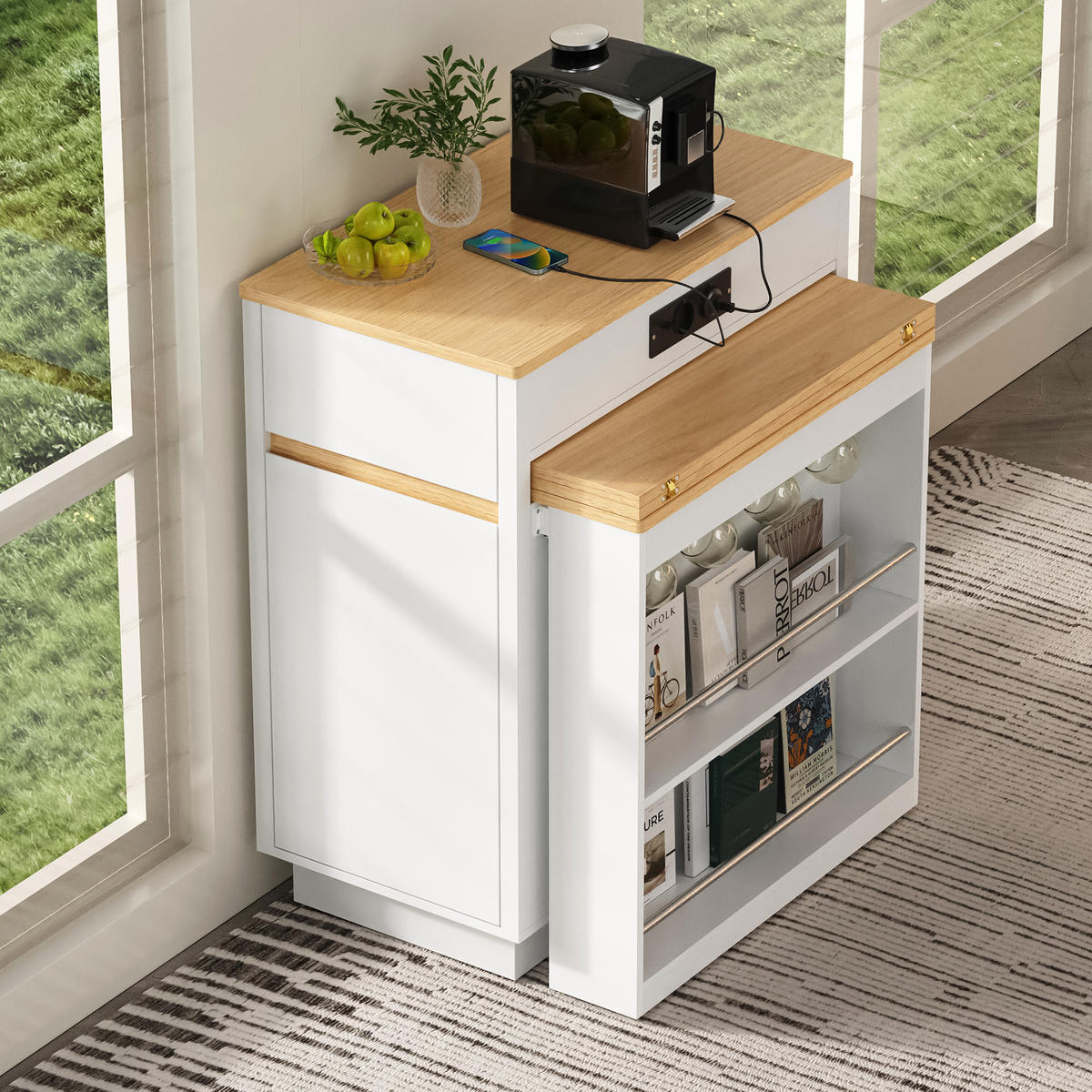 KÜCHENINSEL ausziehbar 58-154/80,5/94 cm mit LED DE-39572 Weiß - Weiß, Holzwerkstoff (80.5/94/58cm) - ComfortXL