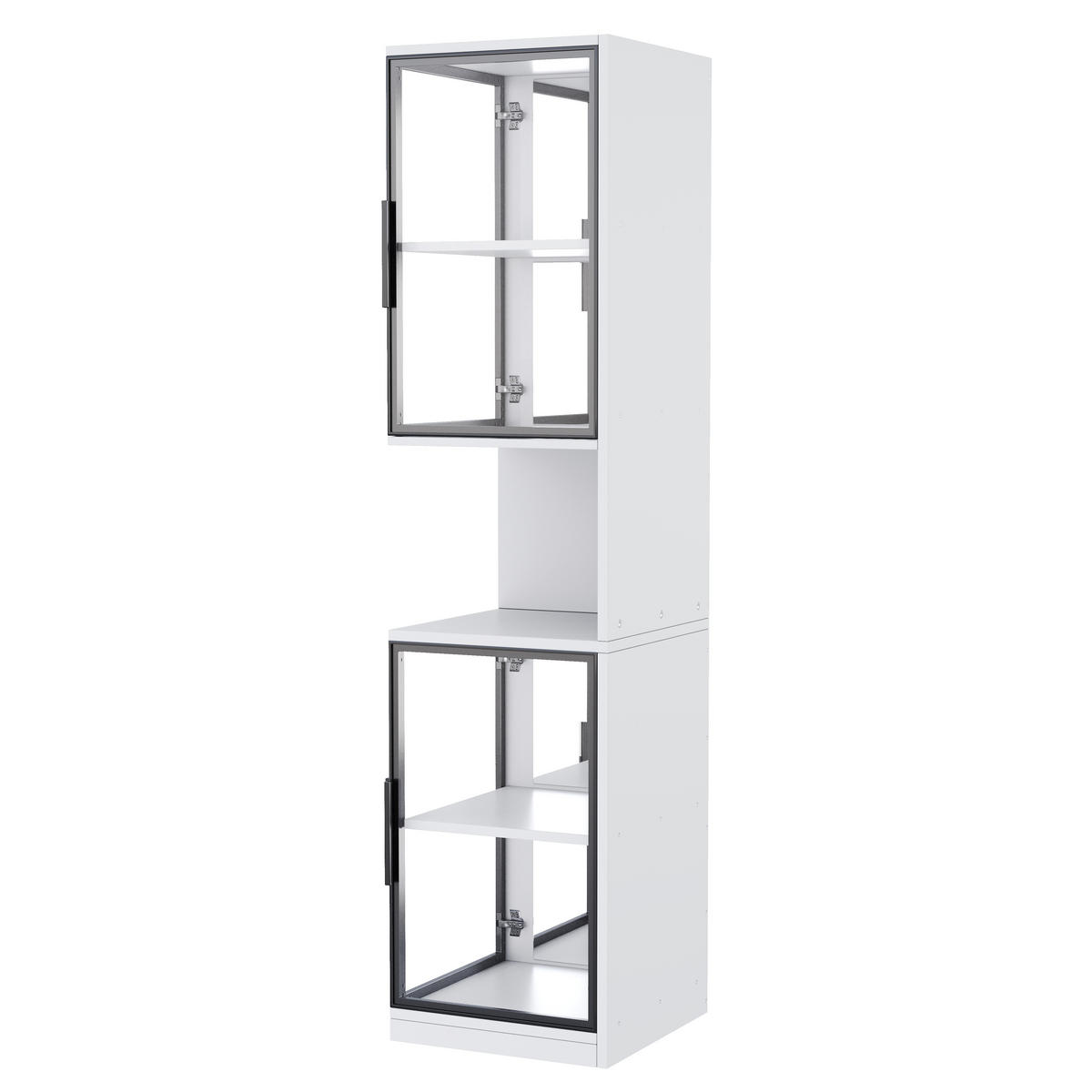 VITRINE 205cm LED Glas Doppel Türen verspiegelte Rückwand modern - Weiß, Holzwerkstoff (44/205/42cm) - FLIEKS