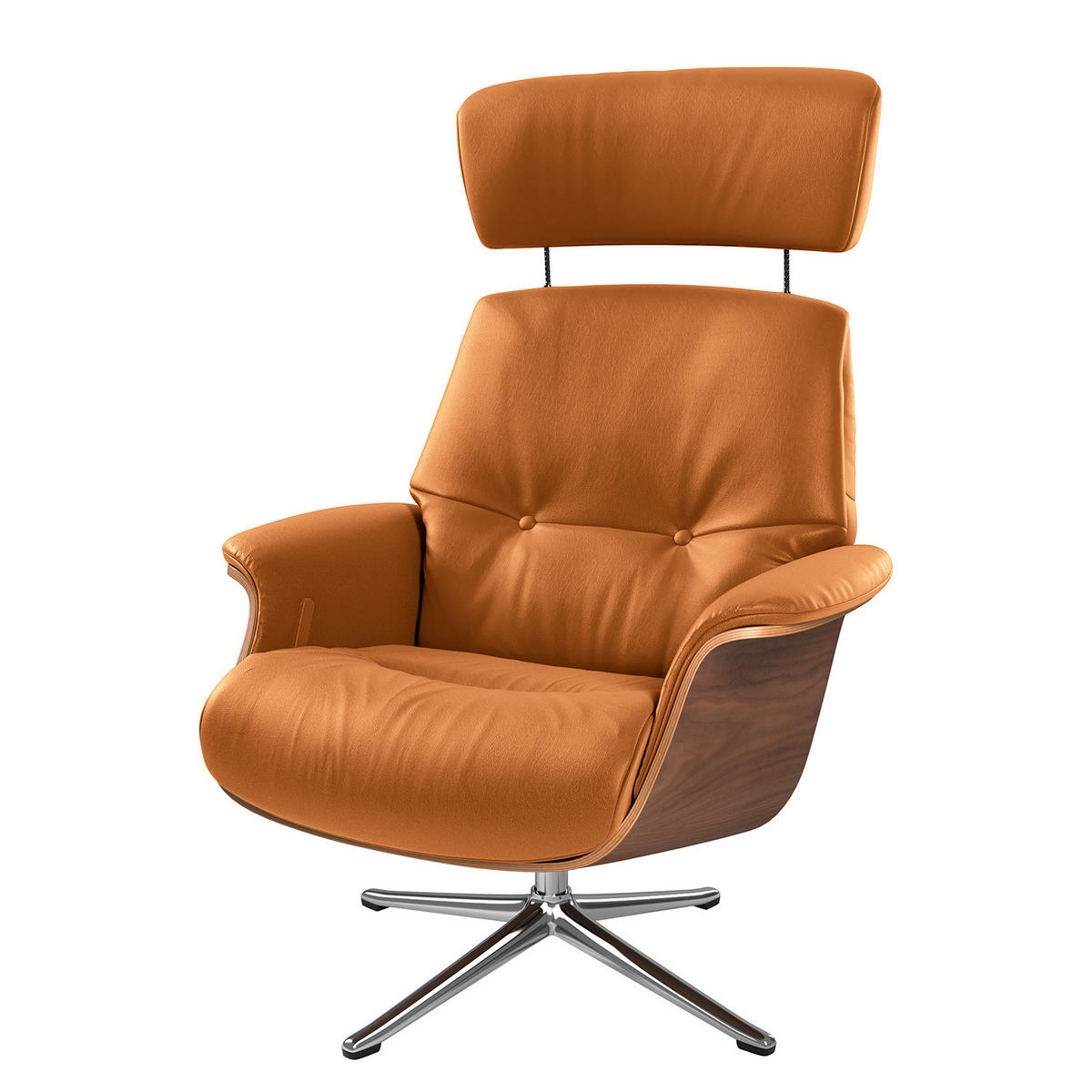 SESSEL - manuell verstellbar - Chromfarben/Cognac, Leder (83/110/88cm) - home24