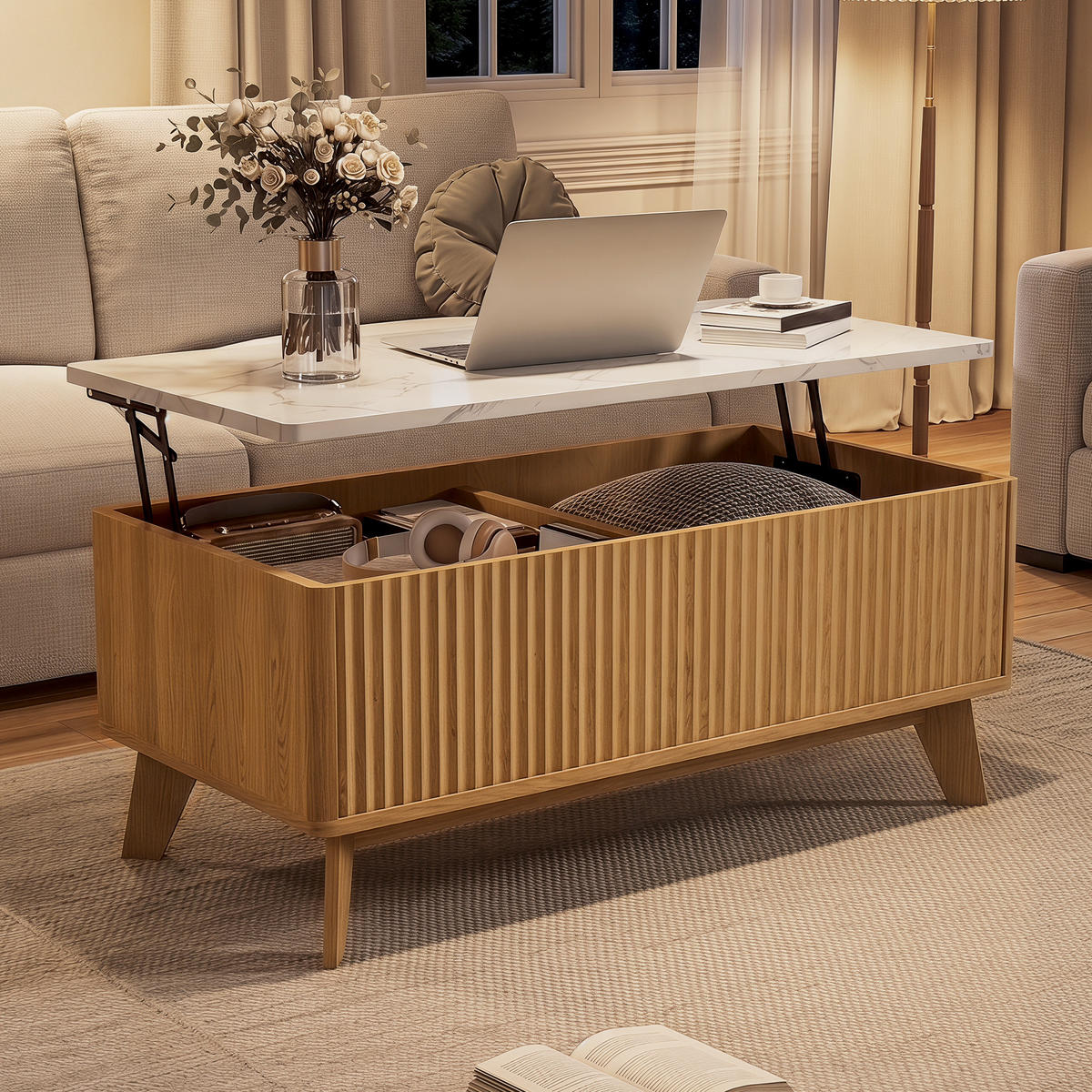 COUCHTISCH HOLZOPTIK klappbar mit verstecktem Aufbewahrungsfach - Eichefarben, Holz (105/32/42cm) - SHOPENTRA