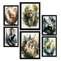 POSTER Set Mit 6 Warm Und Kalt Illustrationen Von Tieren In Naturlandschaften, Realistischer Aquarellstil Innenarchitektur A3 & A4 Schwarzer Rahmen - Schwarz, Papier (29/3cm) - Nacnic