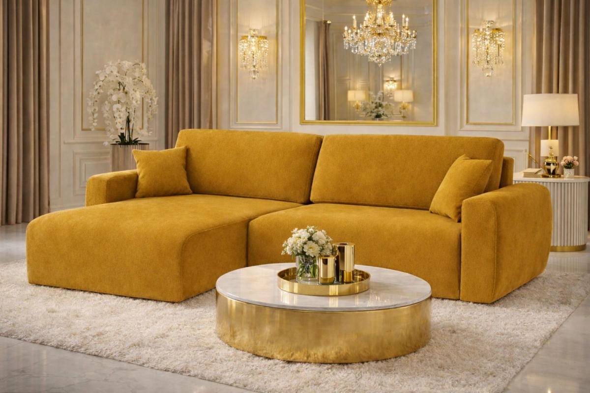 ECKSOFA Mit Schlaffunktion Ariel L, Velours, Stoff Salvador, Gelb, Links - Gelb, Holz (250/142cm) - Kaiser Möbel