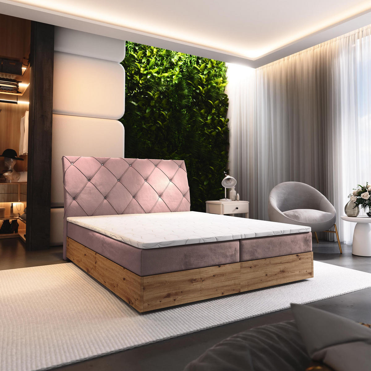 BOXBETT VELLANO 160x200 cm mit Matratze und Topper - Rosa - Rosa, Holz (160/200cm) - MASSENO